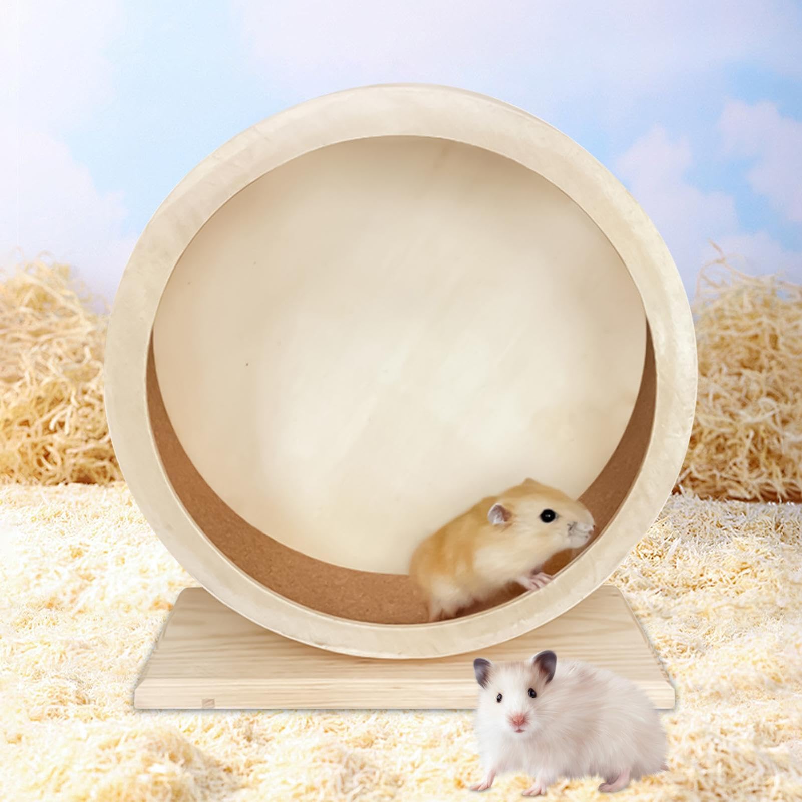 Rueda de hámster de madera, juguete de ejercicio silencioso para mascotas pequeñas, soporte ligero y estable para jerbos, chinchillas, ratones y erizos