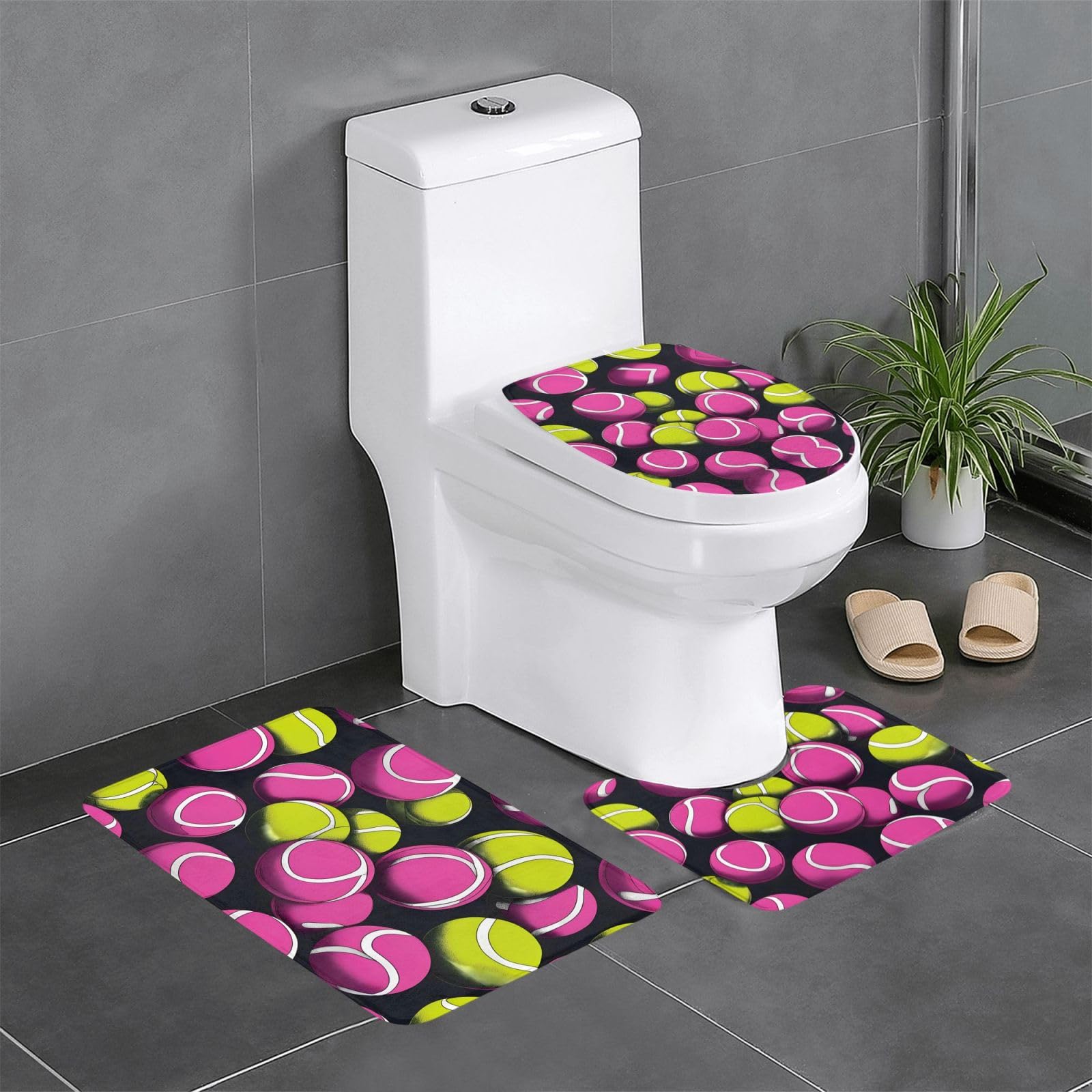 Tapis de salle de bain lot de 3 rose imprimé tennis facile à nettoyer