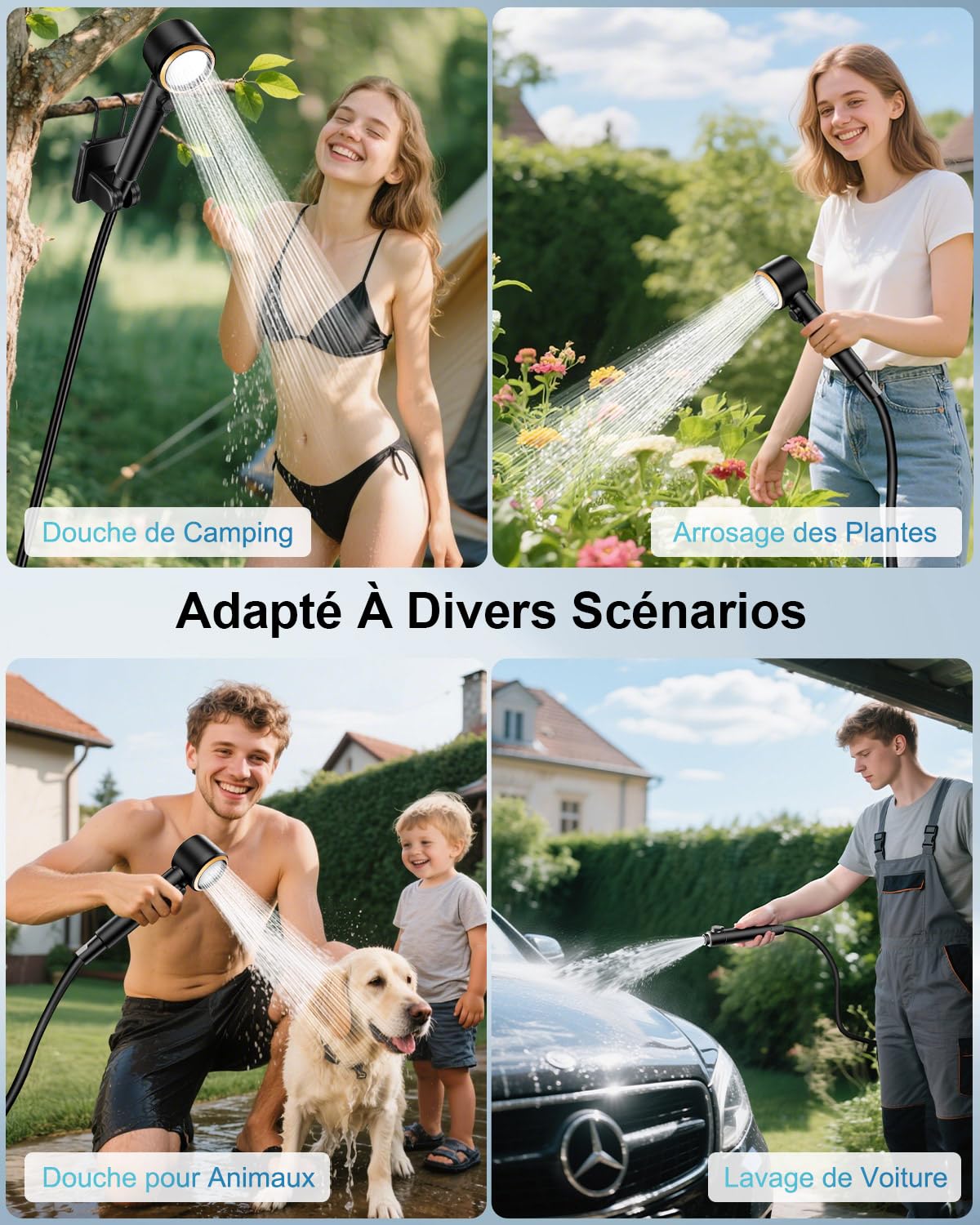 AUTOPkio Camping Douche Portable, Kit Douche de Camping, Pompe de Électrique Rechargeable 8000mAh avec 5 Vitesses Réglables et LED Affichage, IPX8 Étanche pour Randonnée, Playa Animales Voitures