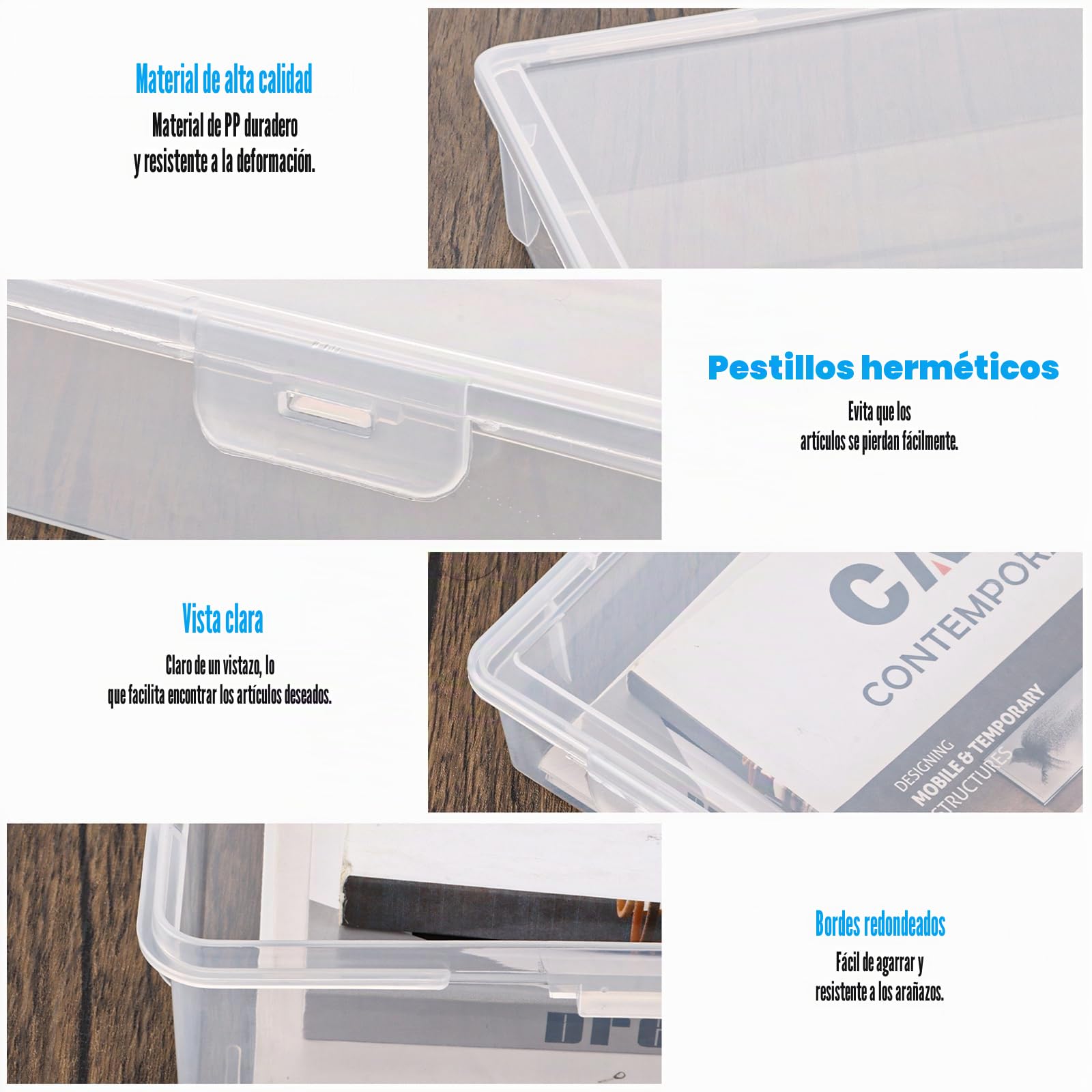 Pack de 6 Cajas Plastico A4 Transparentes de Almacenamiento, Cajas de Almacenamiento Portatiles A4 para Oficina y Escuela Papeles, Proyectos y Manualidades, 31x22x5cm