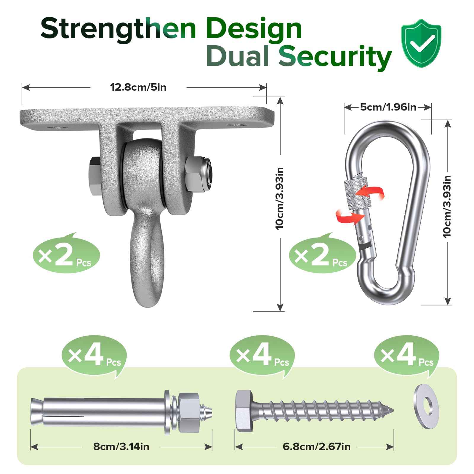 Highpro Swing Hangers for Wooden Sets Pack of 2 Heavy Duty Swingset Hardware with Locking Hooks for Patio, Porch, Playground Indoor/Outdoor, Silver
