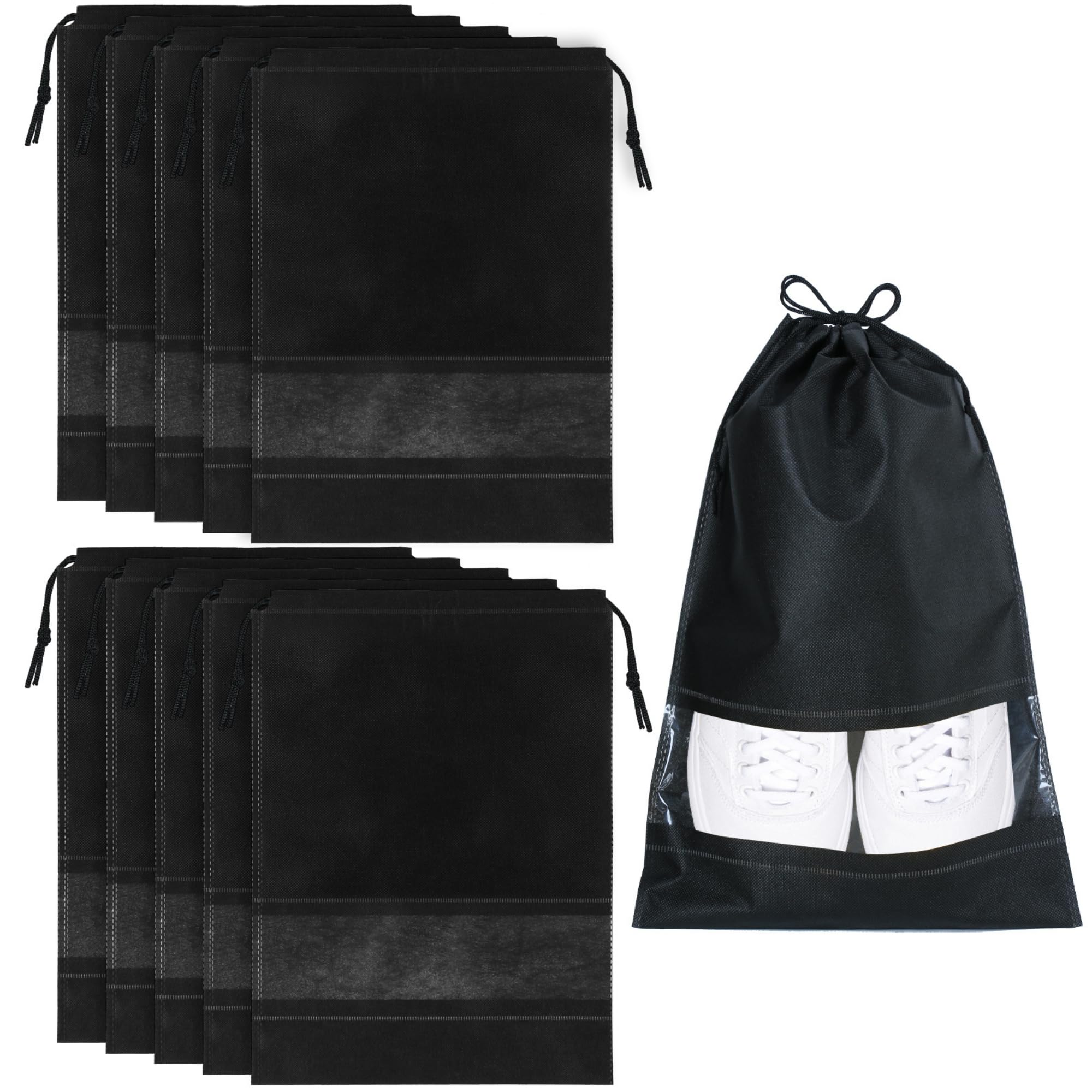 10 Borsa Scarpe da Viaggio, Sacchetti per Calzature con Coulisse e Finestrella Trasparente, Impermeabile Grande Organizzatore Portatile per Stoccaggio Scarpe per Scarpe da Uomo e da Donna