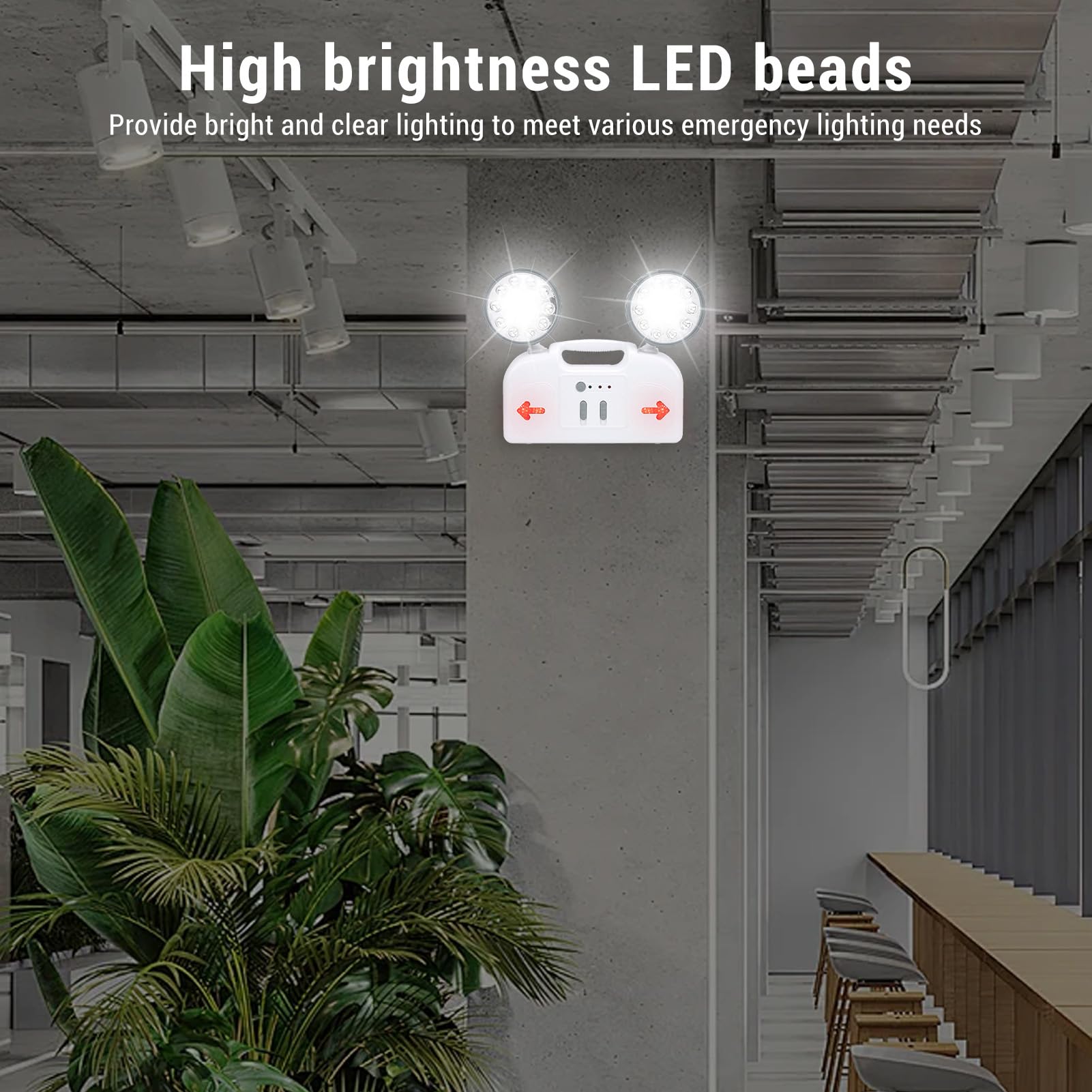 KANASI Luz de emergencia LED 2 lámparas Luz de emergencia de salida de alto brillo con batería de respaldo de 3 horas