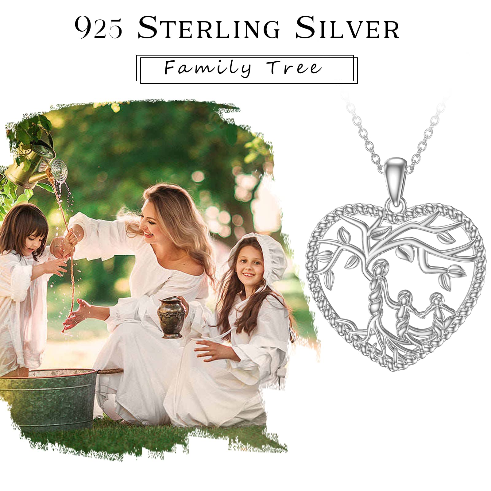 Damen Baum des Lebens Halskette 925 Sterling Silber Mutter Tochter/Sohn Lebensbaum Familie Herz Anhänger Schmuck Geschenke für Mama
