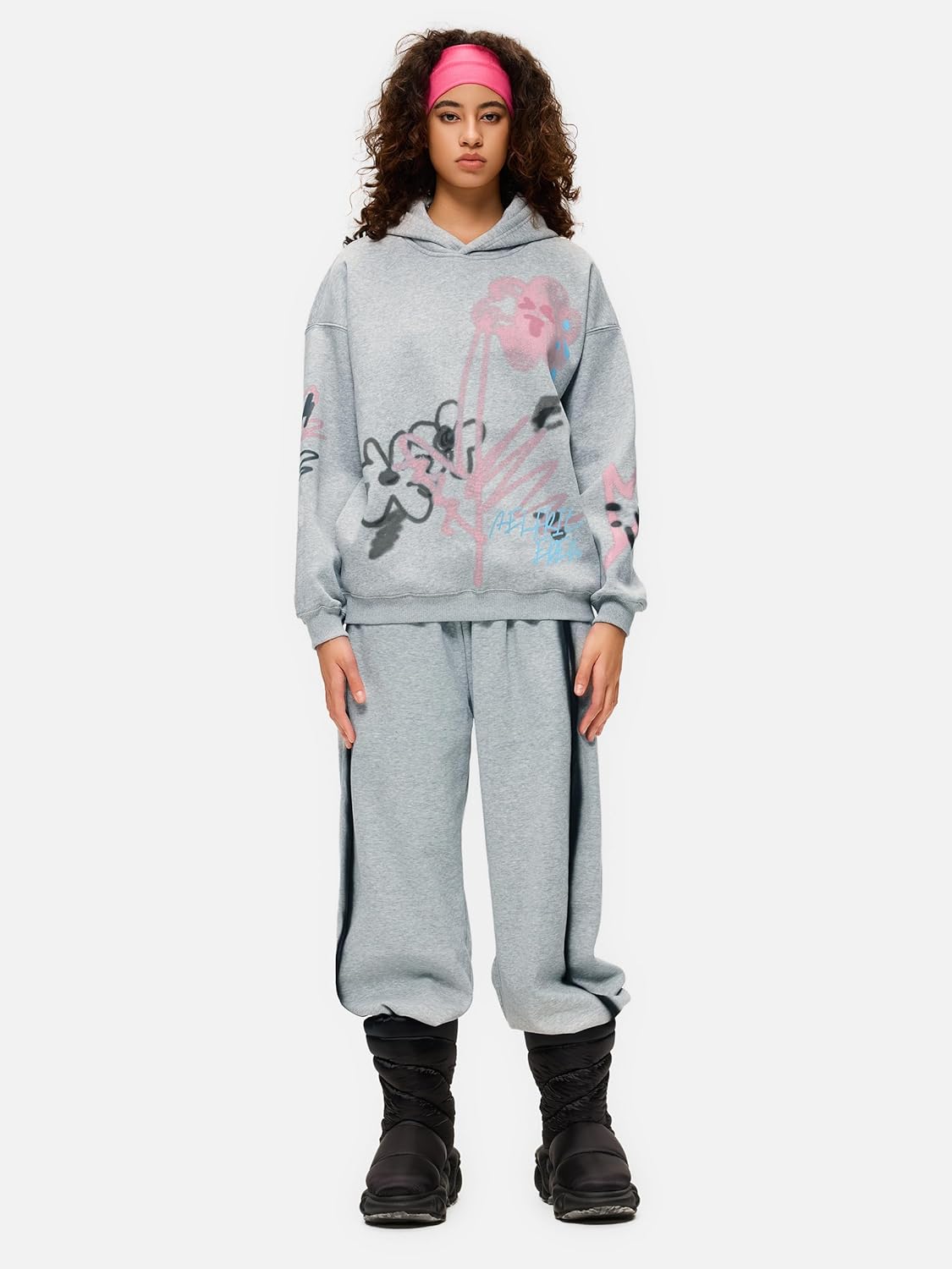 Aelfric Eden Womens Oversized Graphic Hoodies Cartoon Graffiti Print Fleece Hooded Sweatshirt Unisex Long Sleeve Pullover - Image 7