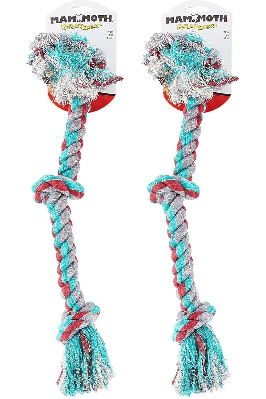 Brinquedo de Corda para Cães Mammoth Flossy Chews Cottonblend com 3 Nós, Grande, Pacote com 2