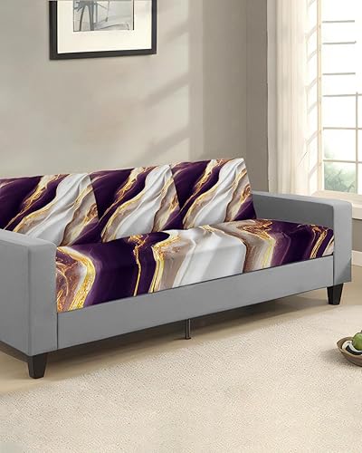 Miniatura 2 de Fundas de cojín para sofá, diseño de mármol morado y dorado, textura de arte abstracto, elásticas para sofá, fundas protectoras de muebles para