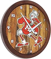 Vista 535 de The Fan-Brand NCAA Oklahoma Sooners: Faux Barrel Top Wall Clock Sports Team Bar Sign Décor - Home Man Cave, Party Decoration - Made On Demand