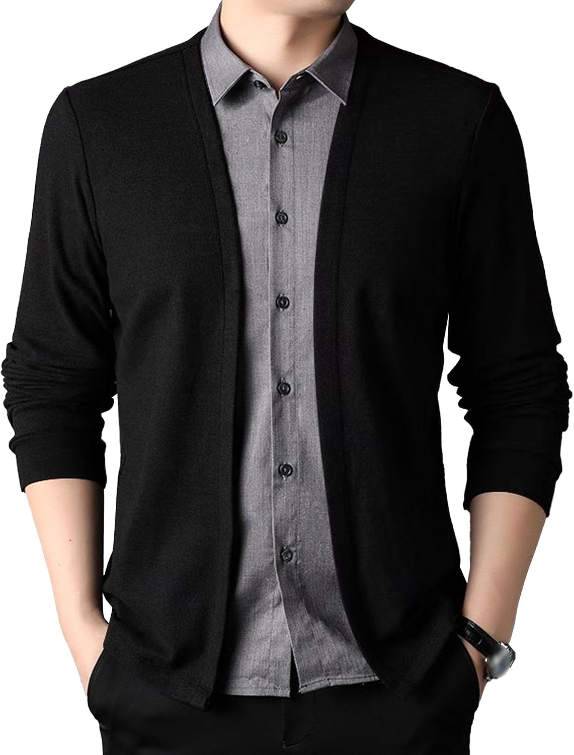 Men's Long Sleeve Cardigan Sweaters Slim Fit Casual Button Knitted Cardigans Lightweight Warm Cable Knit Outerwear