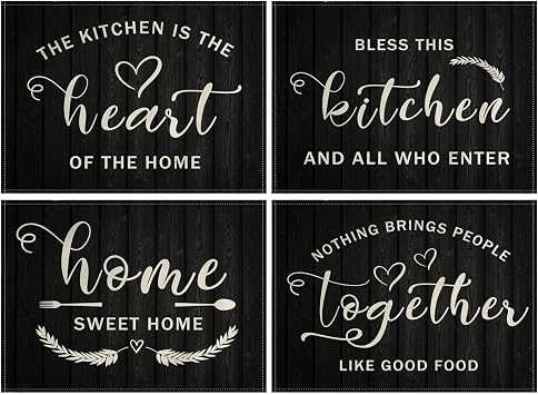 Vintage Style Placemats Set of 4 Kitchen Inspirational Quotes Rustic Home Decorative Table Mats Waterproof Heat Resistant Washable Non-Slip Place Mats for Dinner Room Kitchen Decor Table 1216