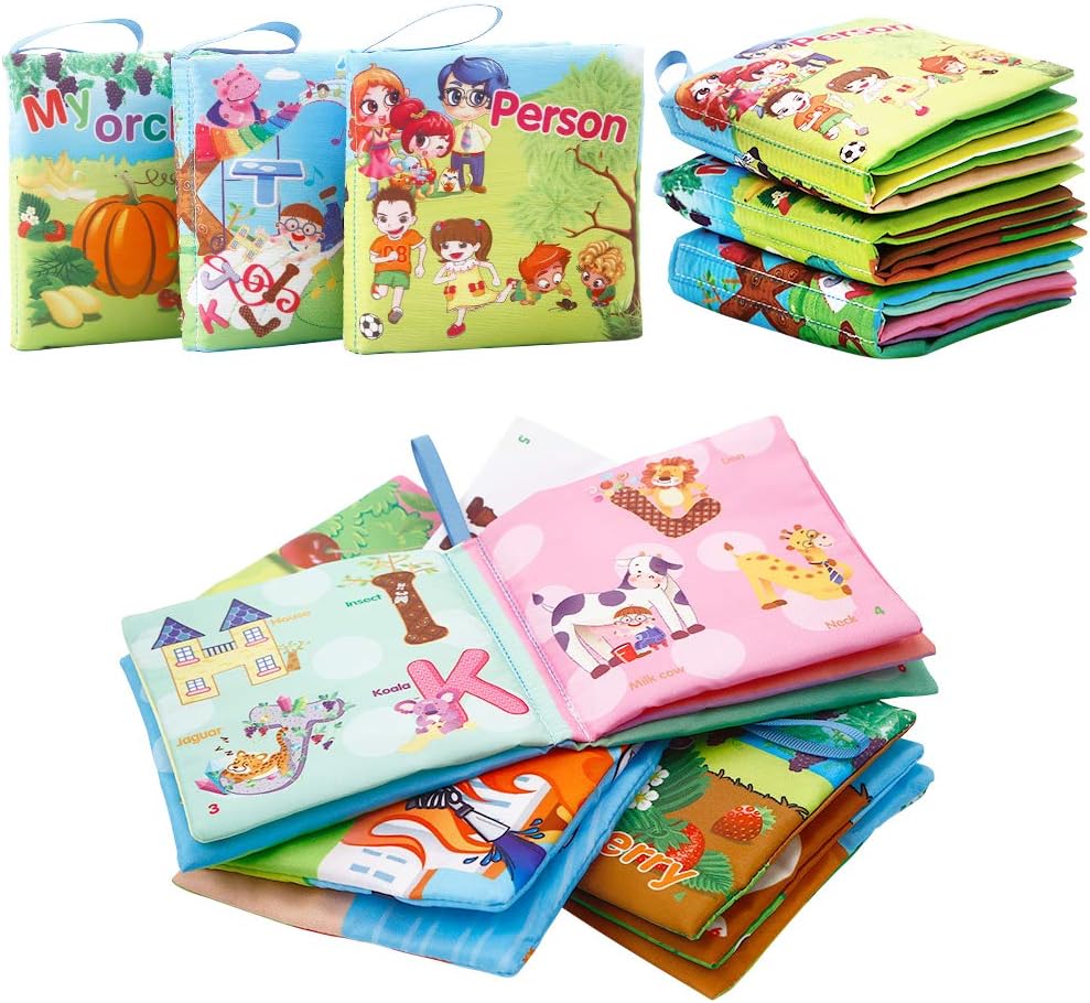 FunsLane Soft Cloth Books for First Year Babies, Non-Toxic, Fabric Colorful Crinkle Books, Baby Gift Educational Toys, Baby Shower Present for Boys and Girls(Pack of 3)