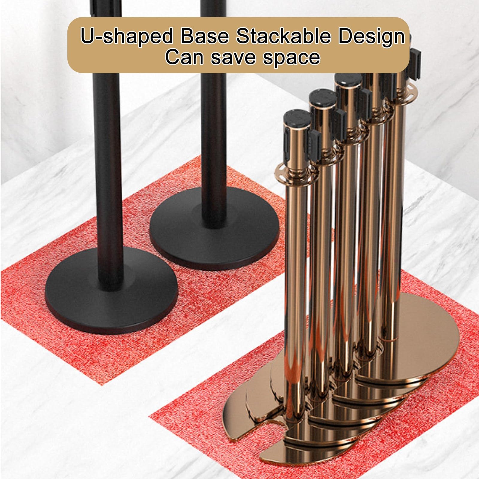 2 postes de soporte con soporte horizontal para carteles, cinturón retráctil de 6 pies y cuerda de terciopelo de 5 pies, barrera de control de multitudes de acero inoxidable para fiestas