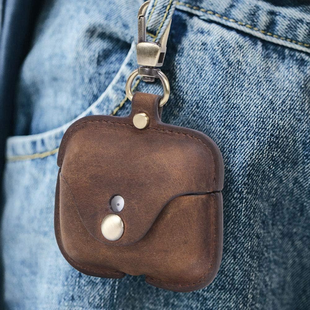 Discount 70% Case Leather for Airpods Pro,Protective Cover Skins with Keychain by EIGNO,Compatible with Apple AirPod Pro, Crazy Horse Leather with Loss Prevention Clip Case Headphone Cover (Coffee)