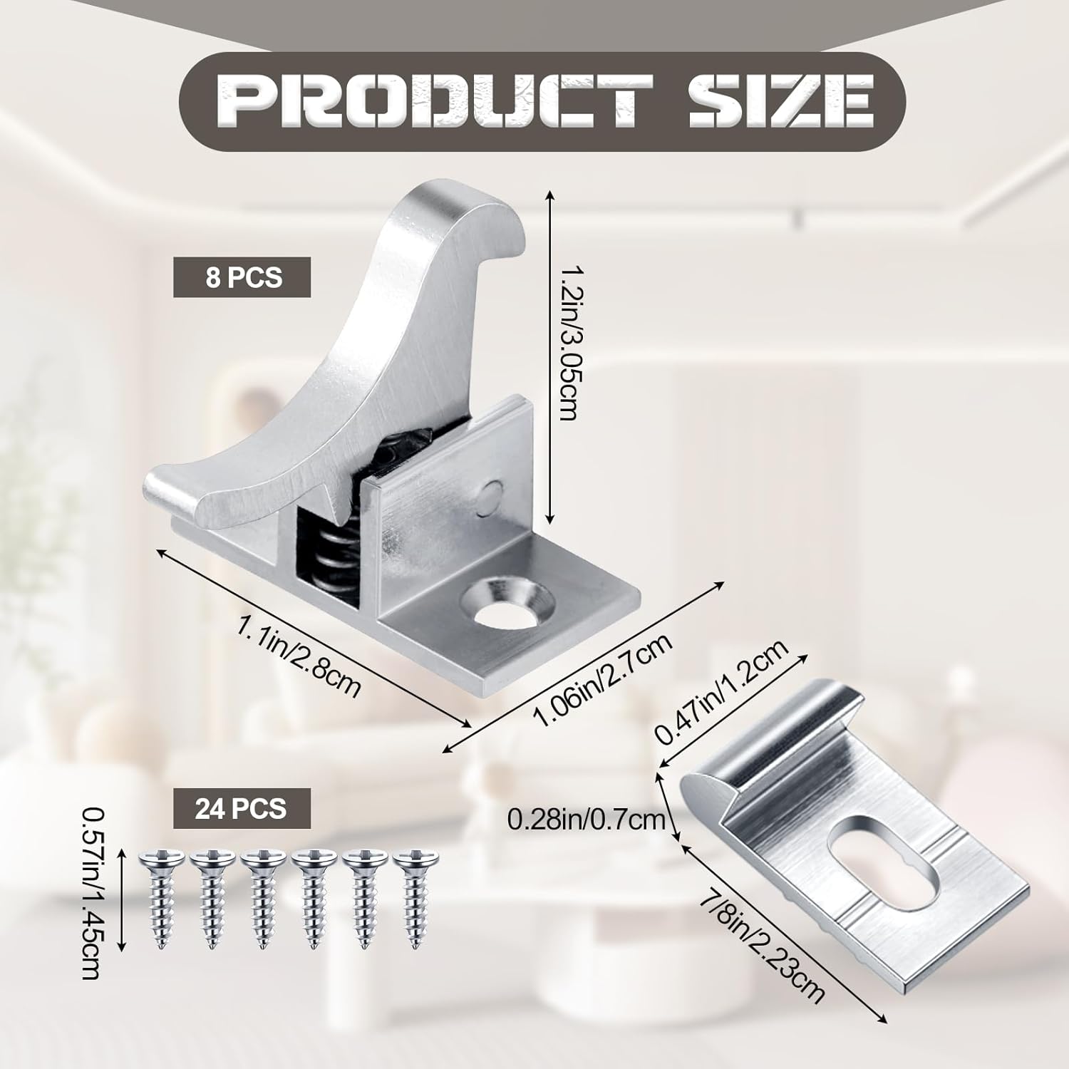 Lounsweer 8 Pcs Brass Heavy Duty Cabinet Door Latch Closets Door Elbow Latch Cabinet Latch with Mounting Screws Hardware for Bedroom Bathroom Window Catch(Silver)
