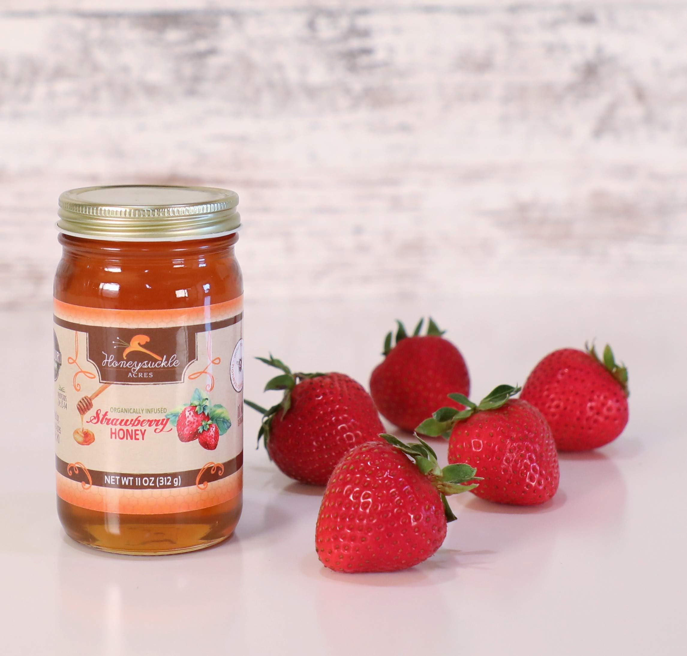 Strawberry Honey - Organically Flavored Raw Honey - Glass Jar (Net Wt 11 Oz)