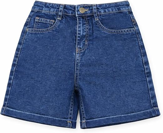 kidiwise Girls Dark Blue Denim Shorts – Soft Fabric, 5-Pocket Design, Reinforced Stitching &amp; Classic Button Closure, Comfo...