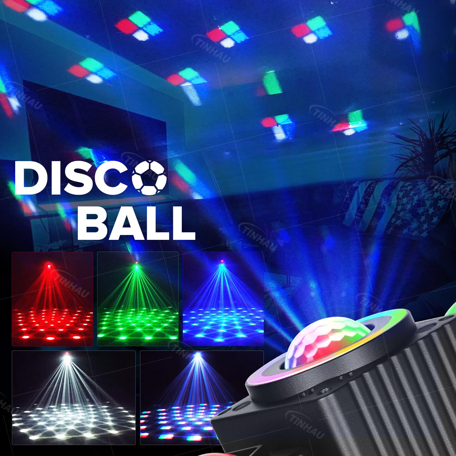 Disco PartyLicht, Disco Kugel Dj Light Sound Activated mit Fernbedienung Stage Strobe für Partys KTV Weihnachten Halloween Dekoration