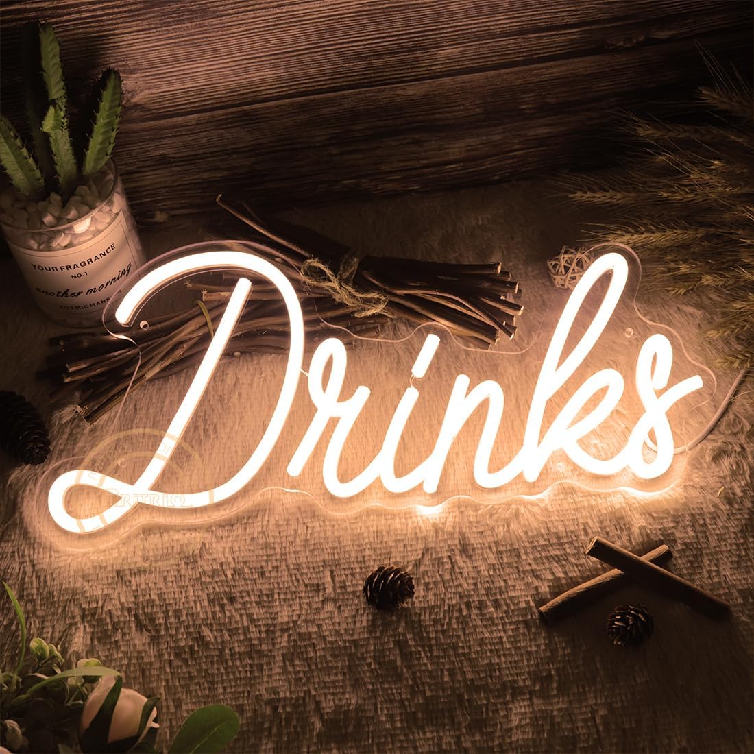 Britrio Warm White Drinks Neon Sign for Home Bar Kitchen Dinning Room Letter Light Birthday Party Bedroom Restaurant Cafe Man Cave Wall Art Decoration 5V USB Powered