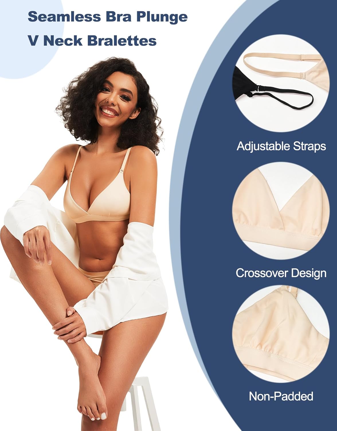 Triangle Bralette Crossover Deep V Bra, Unlined Bras for Women Seamless Bralette Sexy Low Cut Bra Wireless No Padding - Image 5