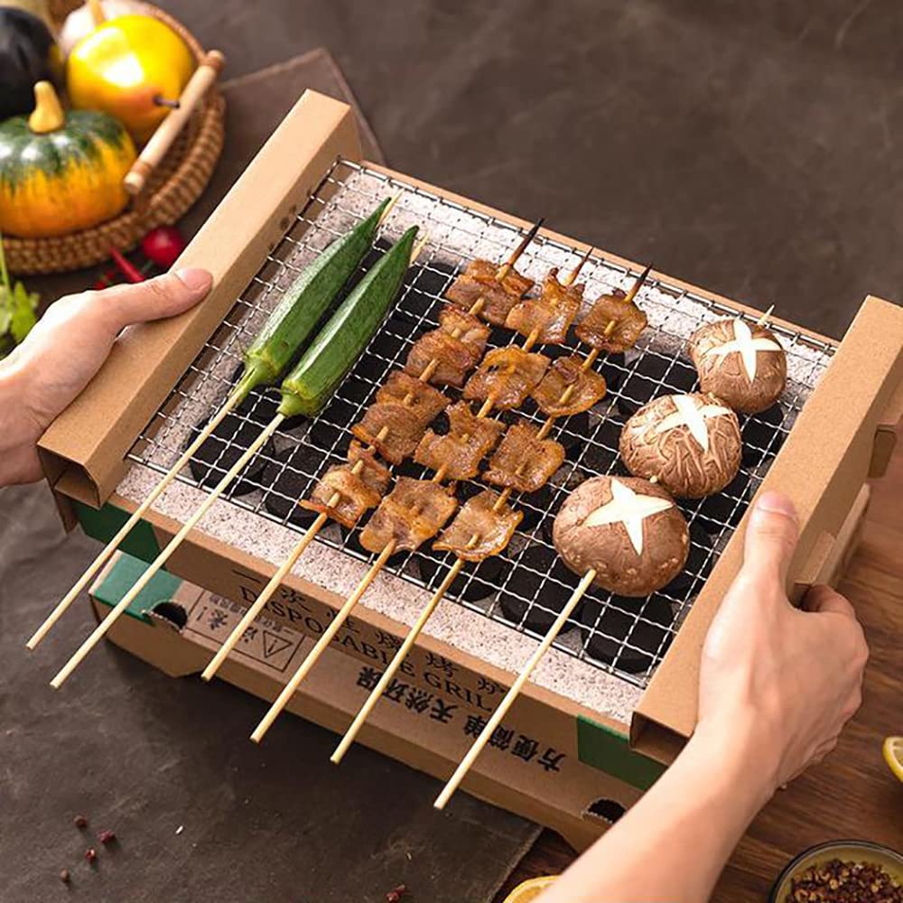 Jednorazowy grill na węgiel drzewny, przenośny jednorazowy grill, nadaje się do recyklingu, zestaw do grillowania na zewnątrz, na kemping, na podwórku, imprezę, trwały 2 godziny