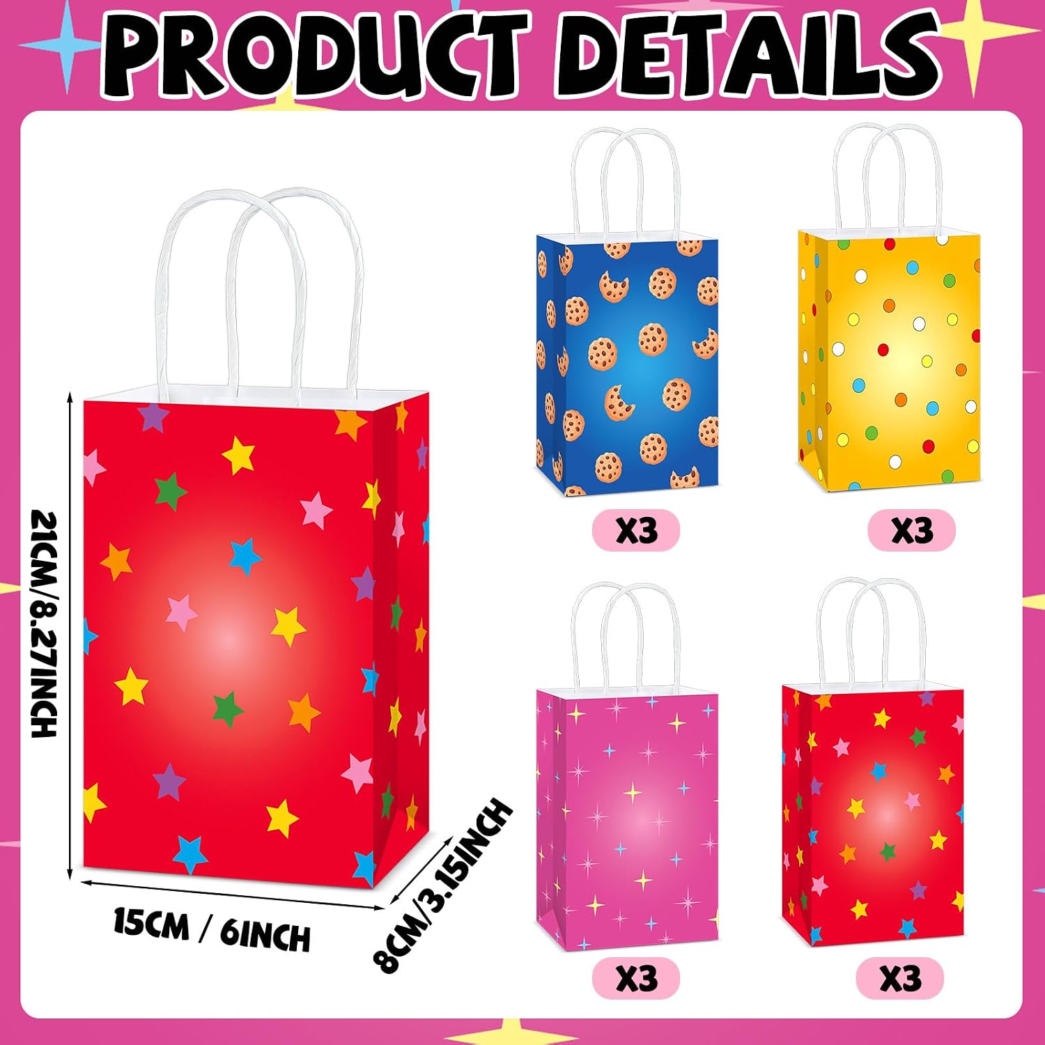 Yiaoyinnz 12Pcs Theme Birthday Party Supplies Cookie Party Favor Bags with Handles Cookie Themed Cartoon Friends Goodie Treat Gift Bags for Kids Baby Shower Birthday Decorations