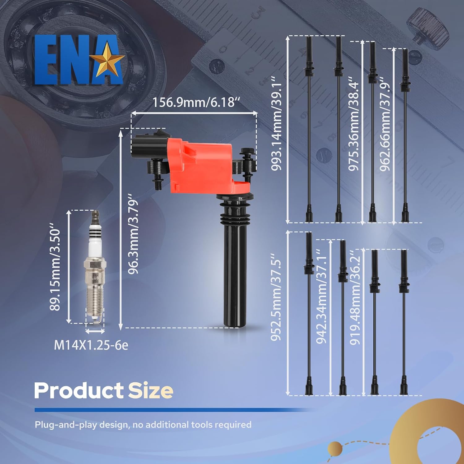 ENA Set of 8 Ignition Coil Pack with Wire Set and 16 Spark Plug 5.7 Compatible with Chrysler Dodge Jeep Ram 1500 2500 3500 Magnum Grand Cherokee 300 5.7L V8 2003 2004 2005 Replacement for UF378 C1414
