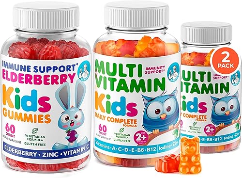 Paquete de 2 gomitas multivitamínicas y gomitas de saúco para niños y niños pequeños