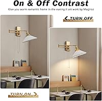 Vista 4 de Wall Sconces Set of 2 Brushed Gold Wall Mounted Swing Arm Light Fixture Retro Industrial Hardwired Wall Lamps with Pull Chain Bathroom Vanity
