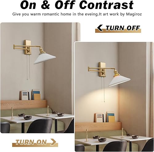 Miniatura 4 de MWL14A-2 - Juego de 2 apliques de pared dorados cepillados, lámparas de pared industriales retro con cadena de tracción, apliques de tocador de