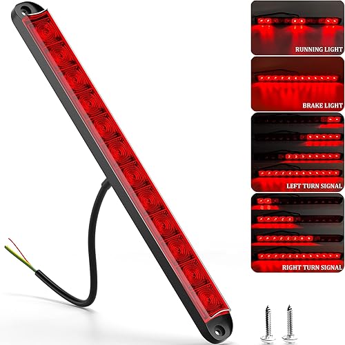 BJZ Barra de luces LED para remolque de 16 pulgadas, color rojo, 12 luces LED de parada de freno, identificación izquierda, derecha, luz trasera,