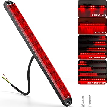 BJZ 16 Trailer LED Lights Bar Red 12LED Brake Stop ID Left Right Turn Signal Light Tail Marker Rear Identification Light Strip Waterproof Led Lamp for 80 Truck Trailer Bus Van RV ATV Offroad, 1Pcs