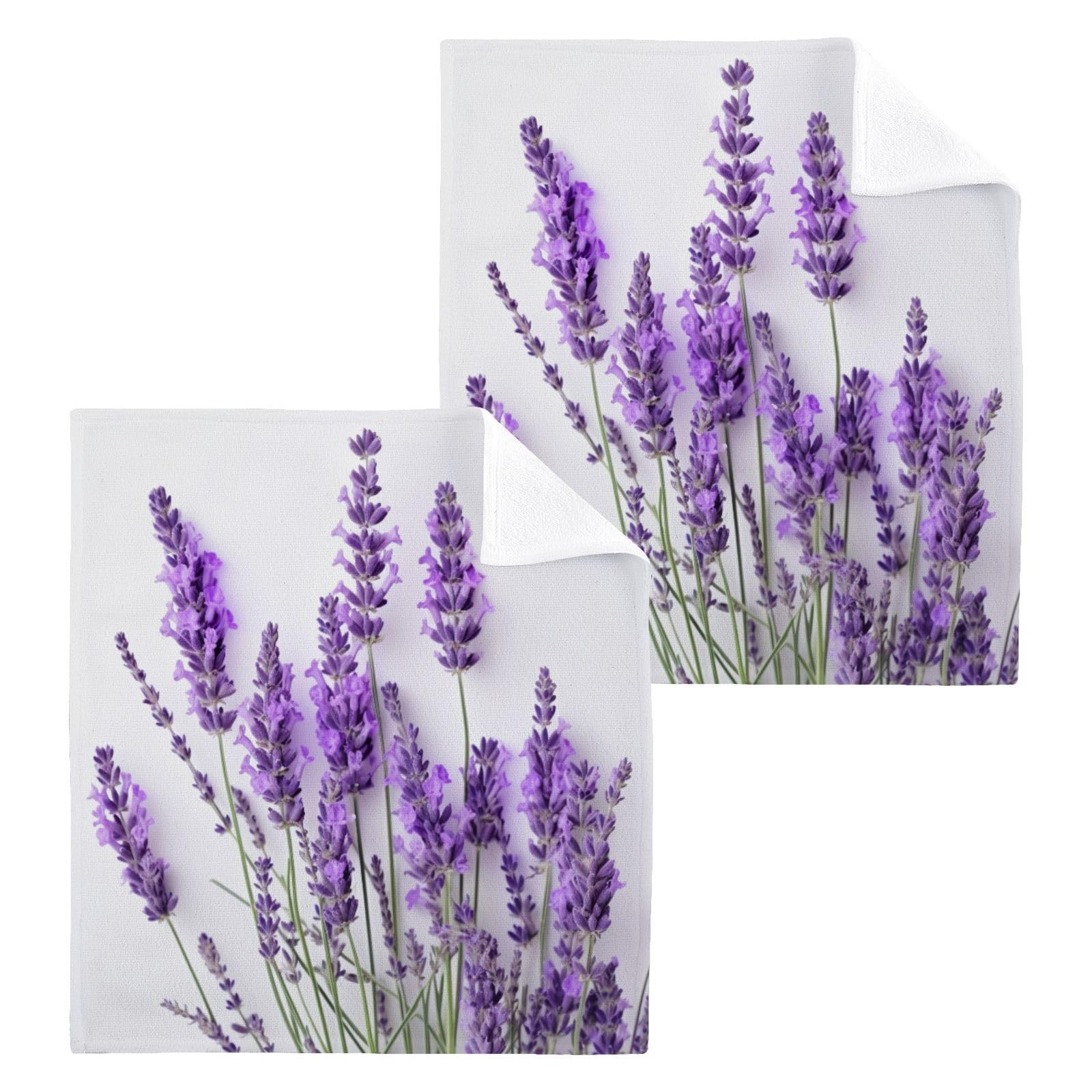 Washcloths 2 Pack Lavender Flower Cotton Wash Cloths - 12 x 12 Inches Highly Absorbent Soft Face Towel