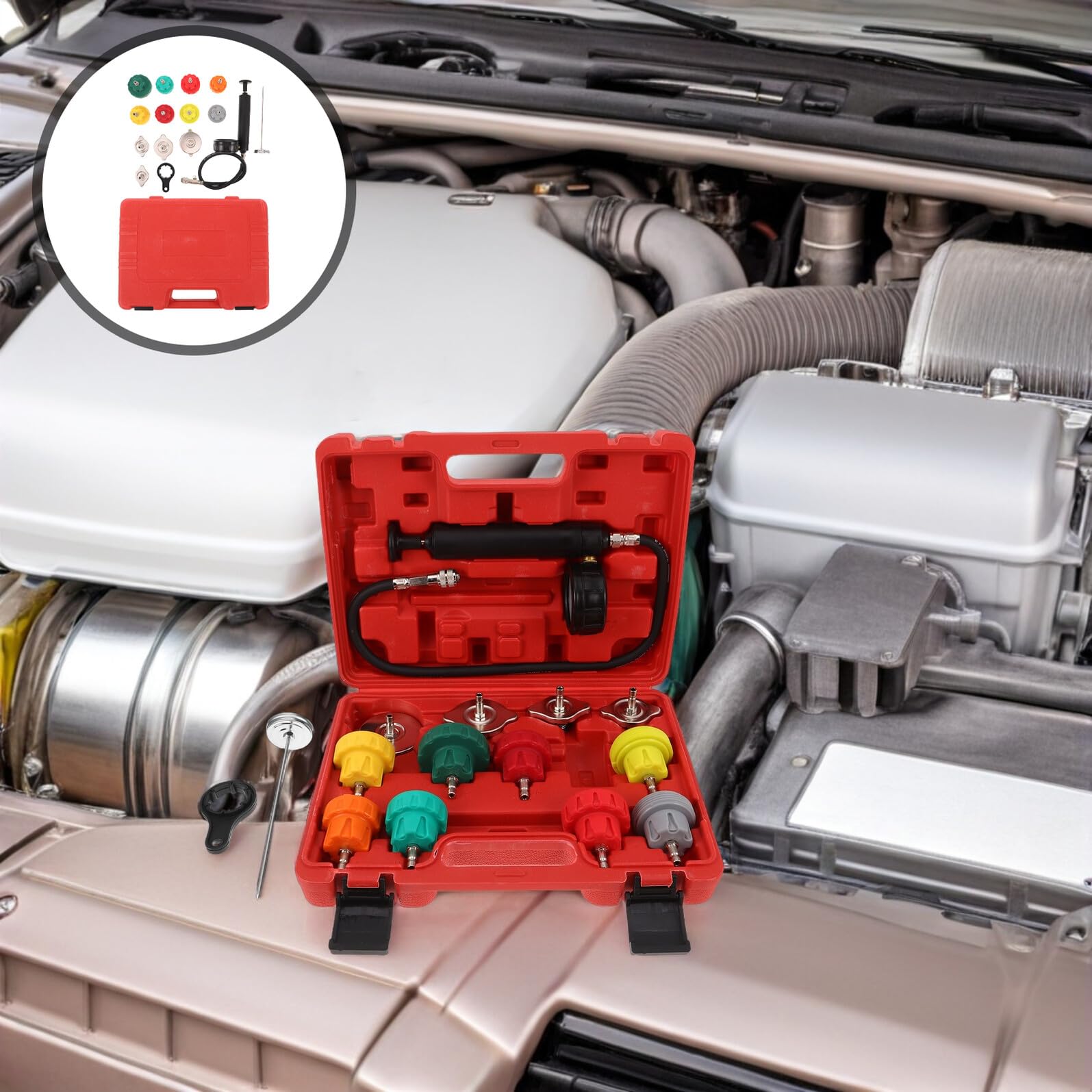 Alipis Tester Pressione Radiatore in Metallo e Plastica per Sistema di Raffreddamento Auto, Affidabilità Lungo Termine per Professionisti e Appassionati Fai-da-Te
