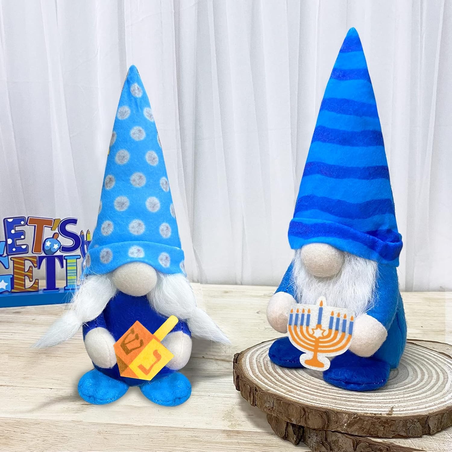 TURNMEON Hanukkah Decorations Indoor,2 Pcs Chanukah Plush Gnomes Hold Menorah Dreidel Chanukah Swedish Tomte,Hanukkah Gnomes Home Holiday Party Decor Chanukah Ornaments Table Hanukkah Gifts Idea image 4