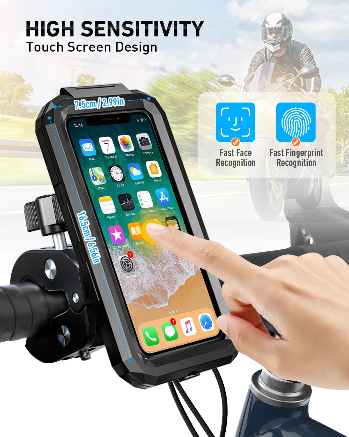 LUROON Porta Cellulare Moto, Universale Porta Cellulare da Bicicletta Impermeabile con Rotazione a 360°, Portatelefono Moto Manubrio Toccare ID Viso ID Compatibile con Smartphone da 5,5 "a 7,0"