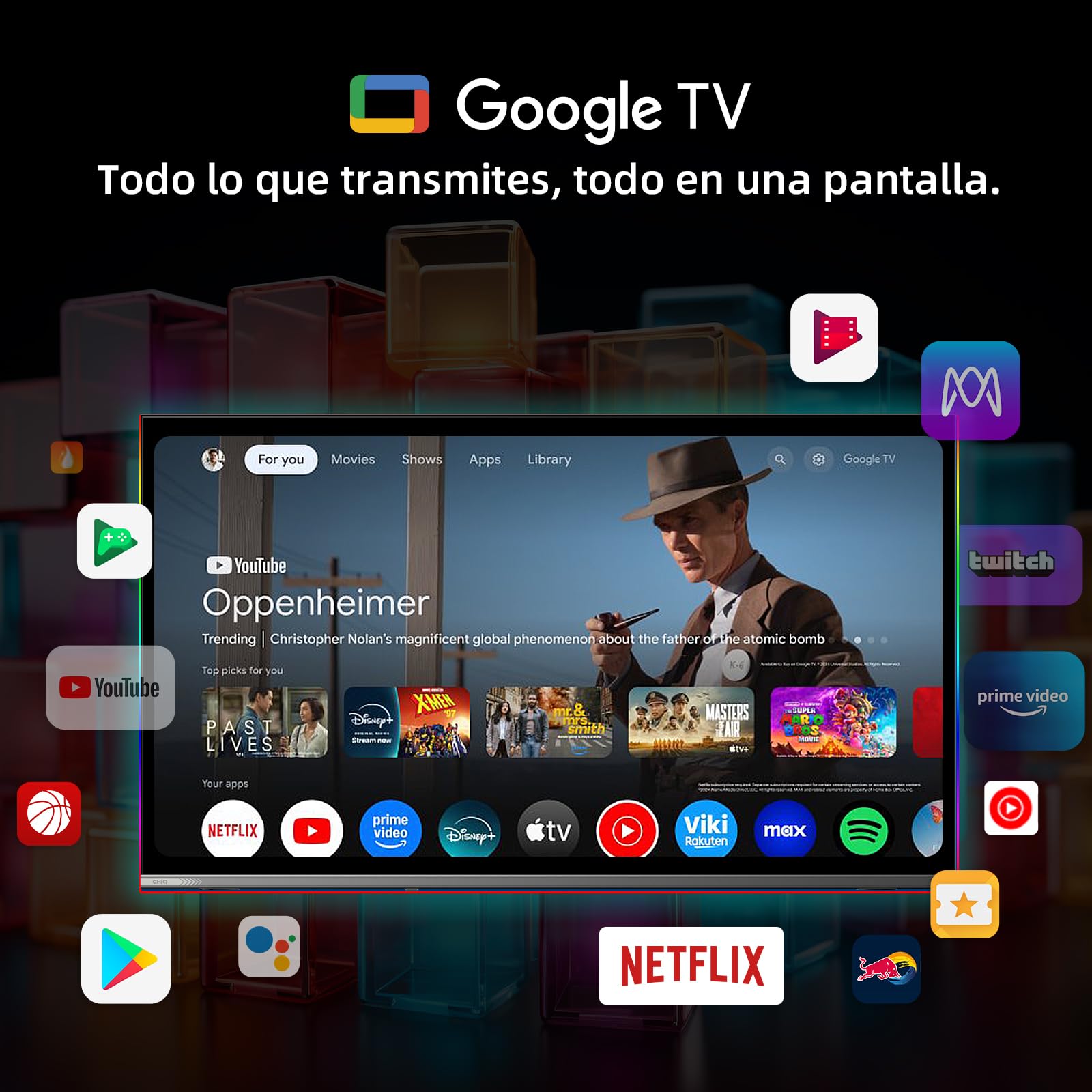 Telewizor Google QLED 4K UHD CHIQ 50QA10 50 cali HDR10, VRR i ALLM Ultracienki, bezramowe dwuzakresowe audio Dolby Wi-FI