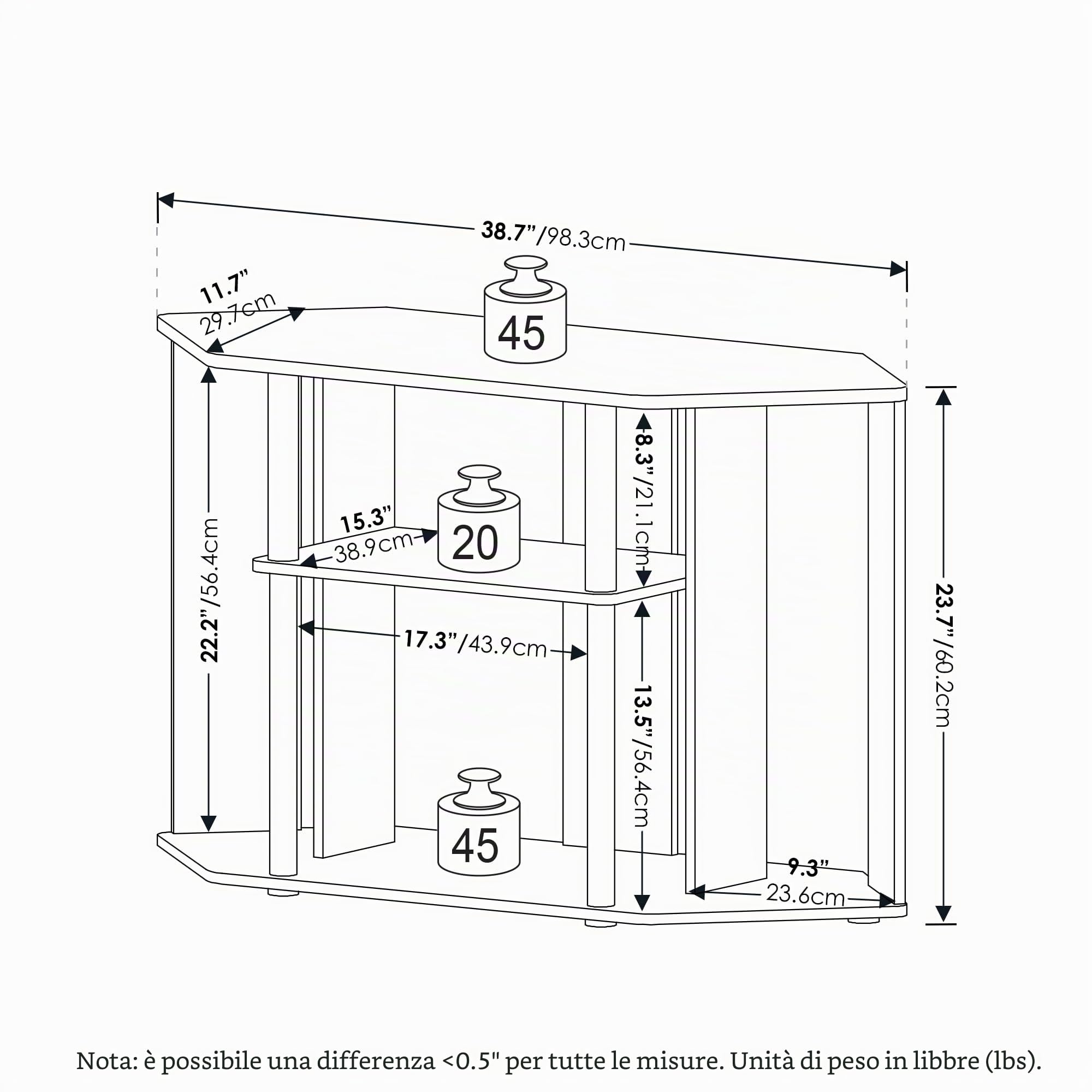 Furinno Classico Porta Pali in plastica per TV Fino Pollici, Legno ingegnerizzato, Pino Ambrato/Nero, 43-inch