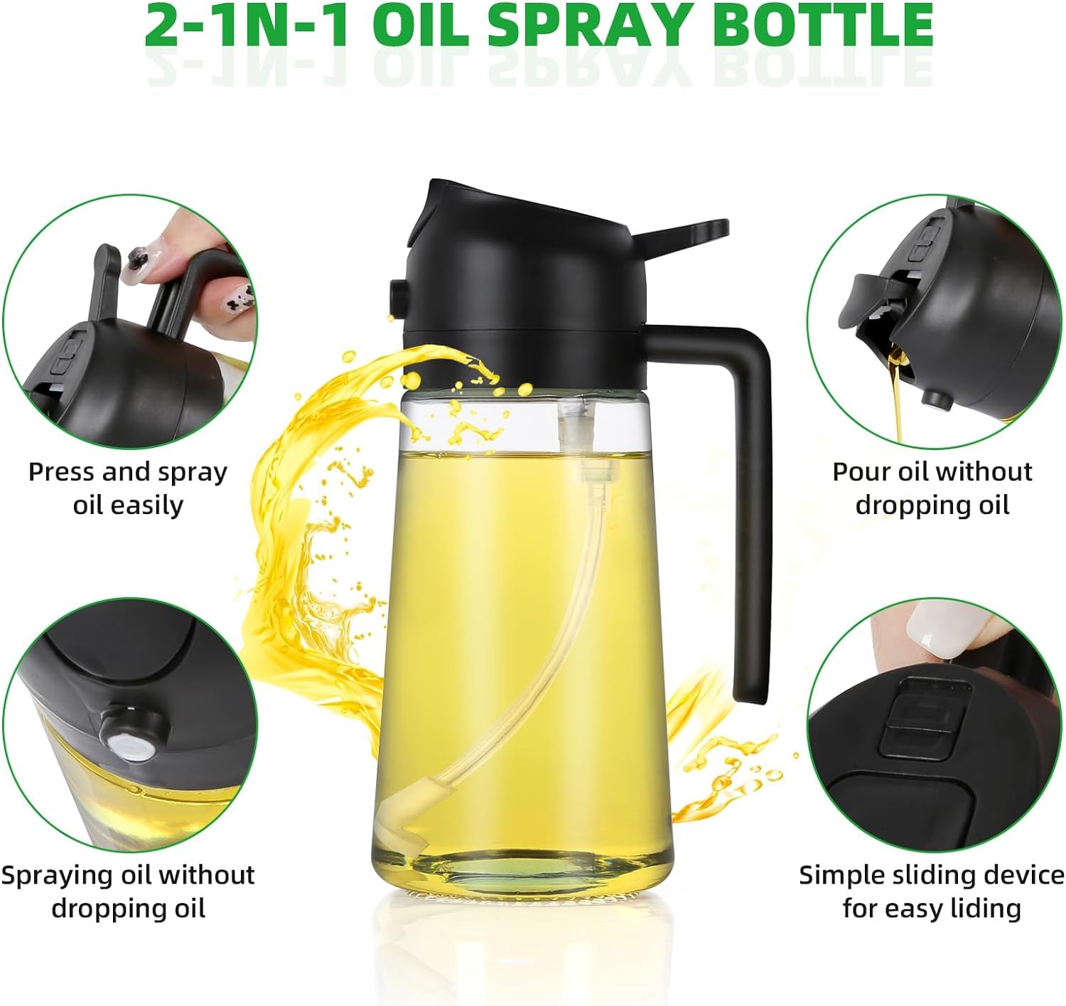 Slyford 500ml 2 in 1 Olive Oil Sprayer and Oil Dispenser Bottle for Kitchen, Glass Oil Bottle with Premium Nozzle, Oil Sprayer for Air Fryer, Salad,BBQ,Roasting (Multi Color) (Pack of 1)