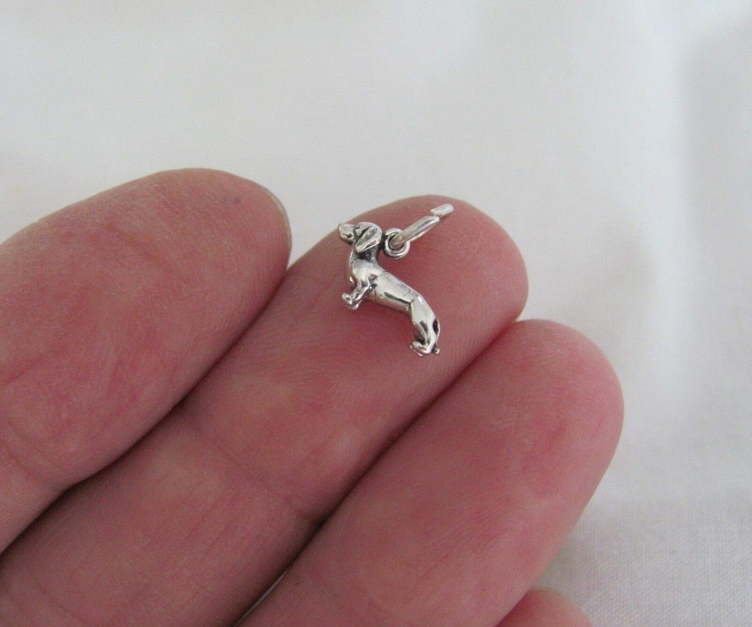 Small Sterling Silver Dachshund Mini Tiny Charm - Jewelry Making DIY Crafting Charm Beads for Bracelets