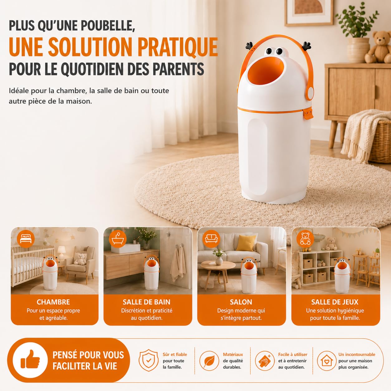 Cubo para pañales con protección contra olores, 16 L