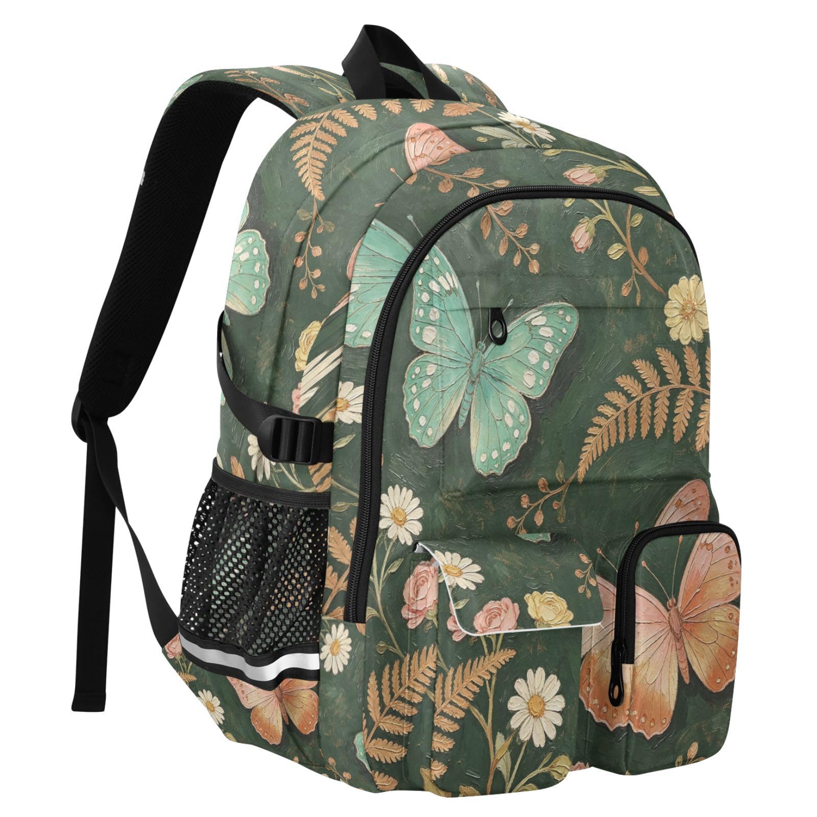 Countryside Butterfly Rucksack mit mehreren Taschen für Schule, Reisen, Outdoor, Uni, 17,5 Zoll Laptop-Rucksack für Damen und Herren
