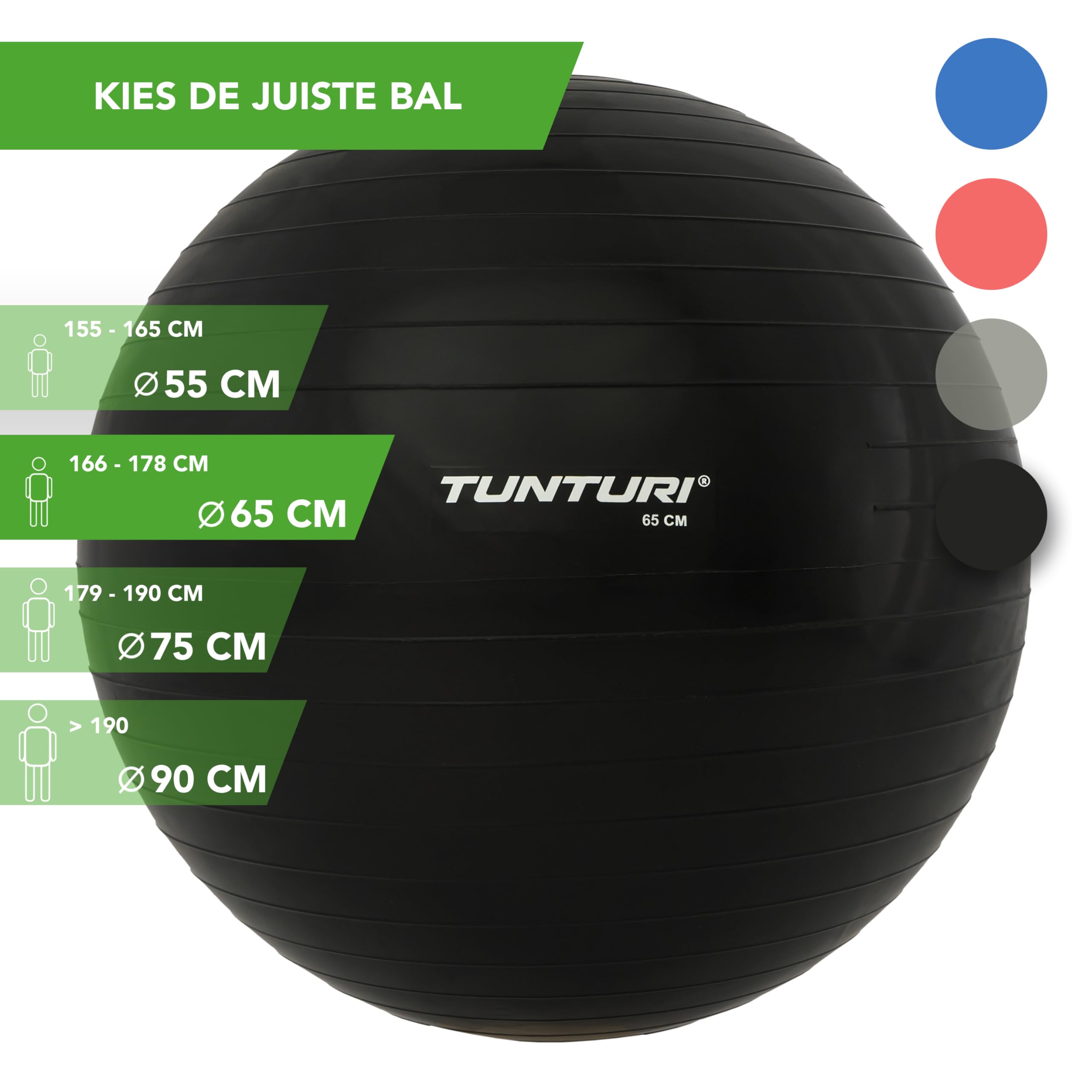 Tunturi Unisex's Yoga Gym Ball, Black, 65 cm