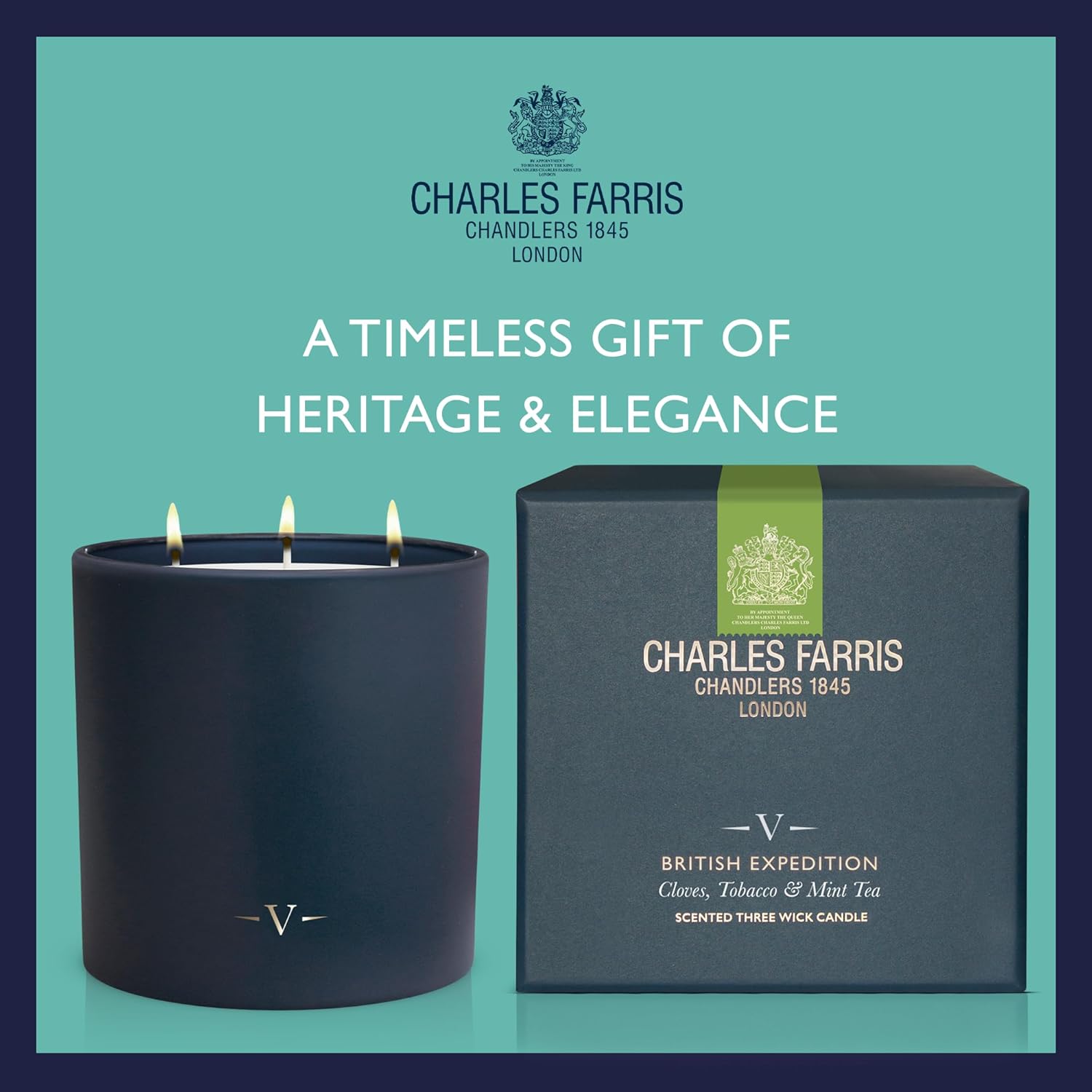 Charles Farris Luxury Scented Candle – 3 Wick, Hand-Poured, Long Lasting, Clean Burning, 640g / 22.5oz, Up to 80 Hours of Burn Time, Made in England – Cloves, Tobacco & Mint Tea – British Expedition - Image 9