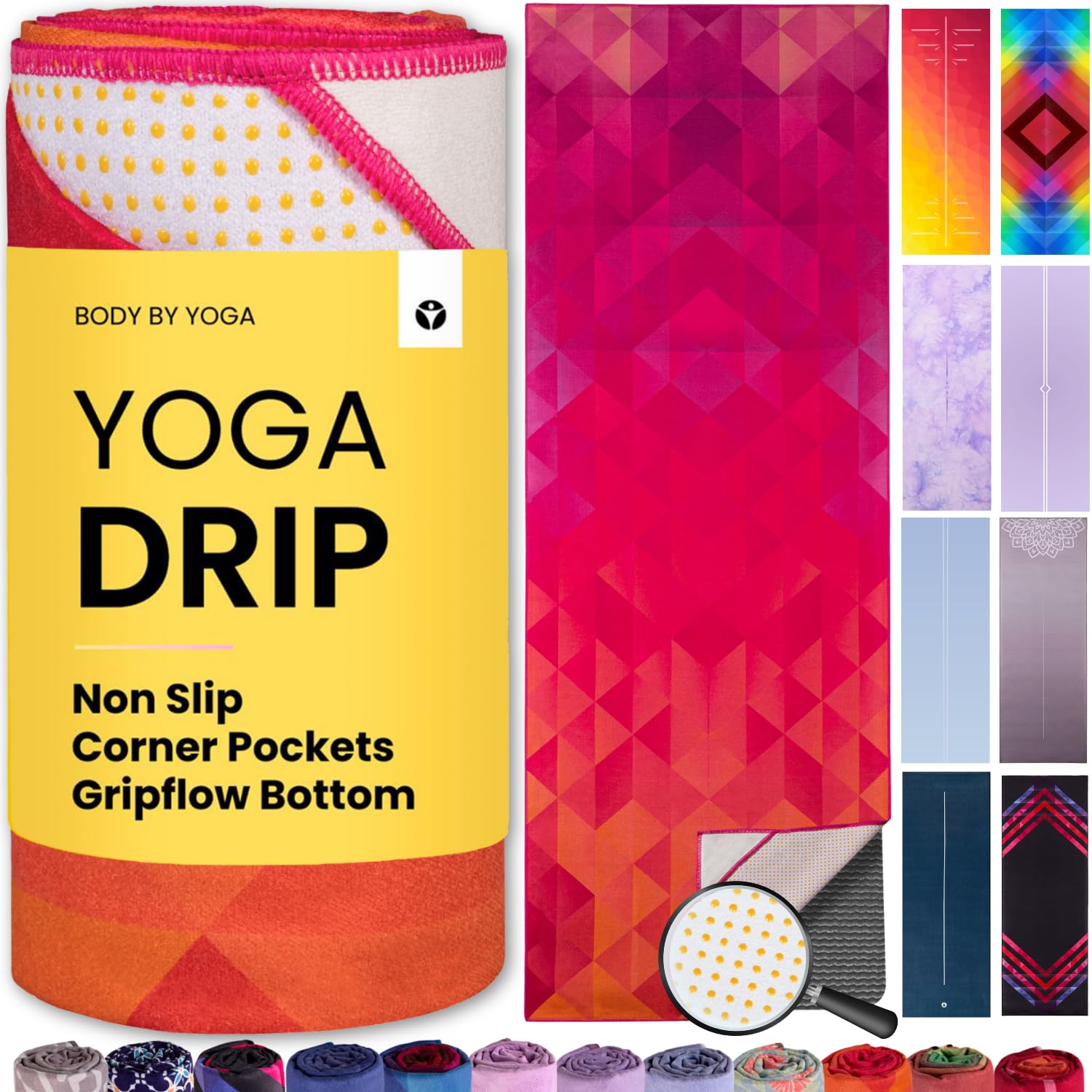 Yoga Drip Hot Yoga Towel – Non Slip Yoga Mat Towel with Corner Pockets