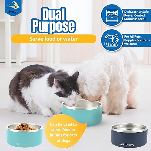 Miniatura 4 de Tweevo Cuenco de acero inoxidable para perros con 2 bolas de goma, duradero y antideslizante, cuenco aislado para comida o agua para perros para
