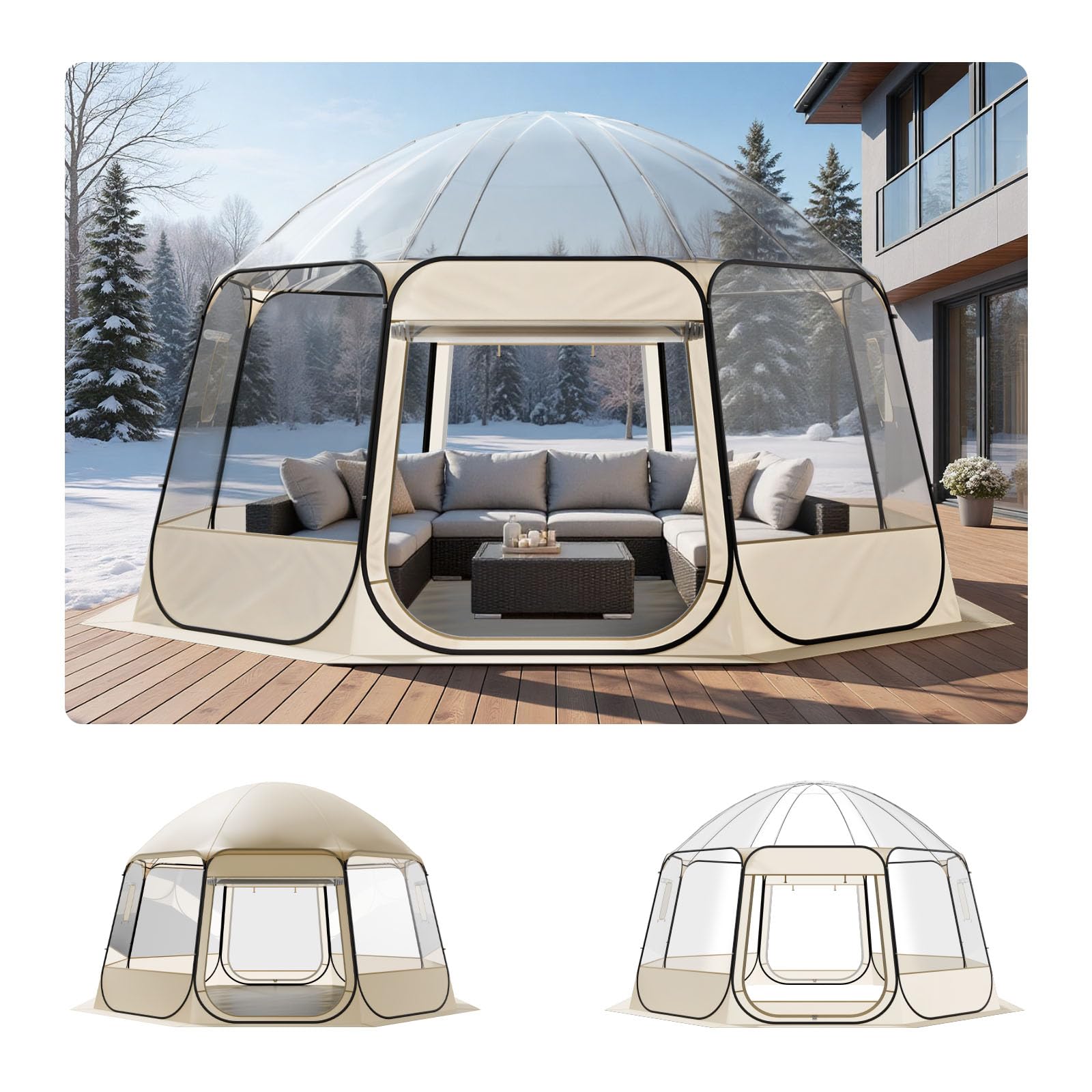 VEVOR Tente Bulle Pop-up, Tente Igloo Dôme de Jardin, Abri de Camping d'Extérieur Transparent avec Fenêtres, Imperméable et Résistante aux UV, Vue Panoramique à 540°