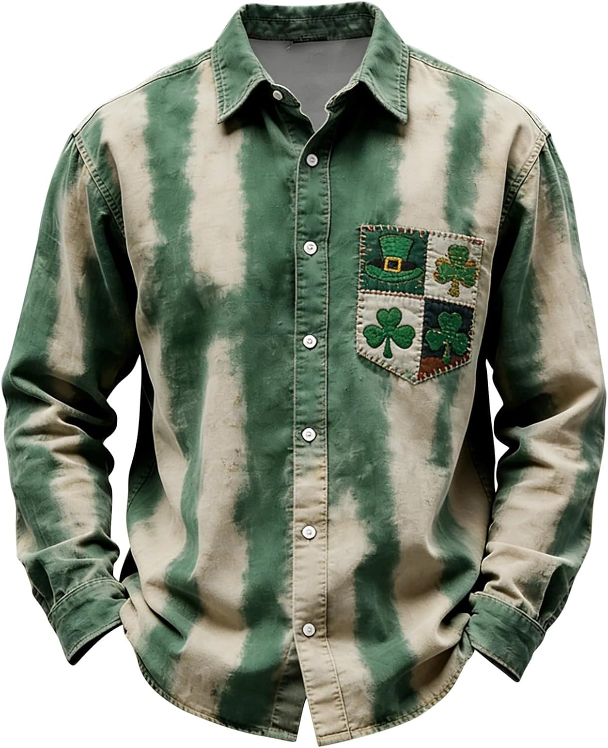 St Patricks Day Shirt for Men Shamrock Clover Printed Long Sleeve Button Down Shirts Casual Collared Tshirt 2026