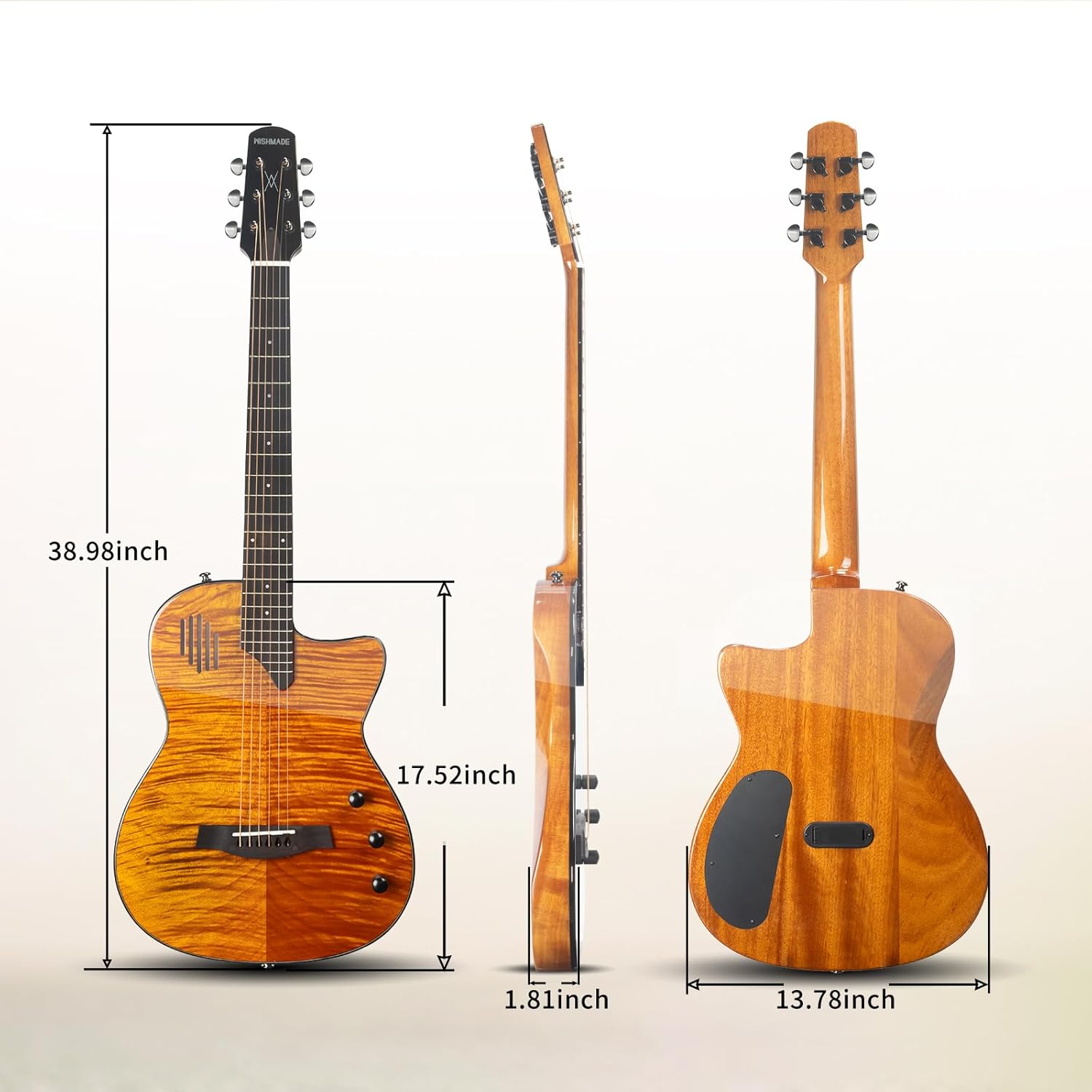 WishMade Acoustic-Electric Guitar,6 String Steels Guitar Build-in Pickup,Semi Hollow Thin Body Acoustic Guitar for Adults & Teens & Beginner (NAT)