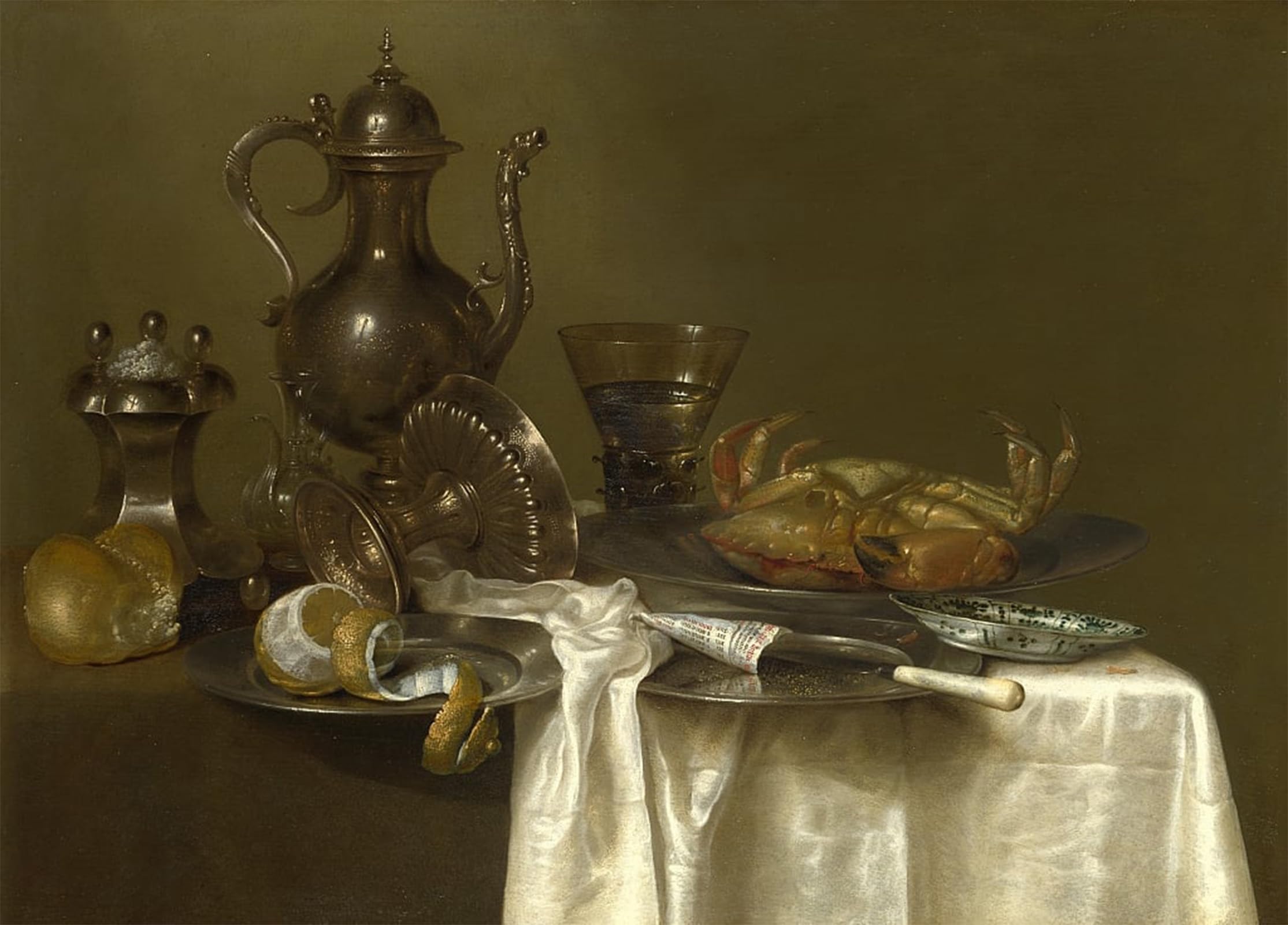 SERENDIPITP Vintage Wall Art Canvas Nordic Poster Canvas Print Picture Still Life Pewter Silver Vessels and a Crab by Willem Claesz Heda Wall Art Poster for Home Decor 60x90cm