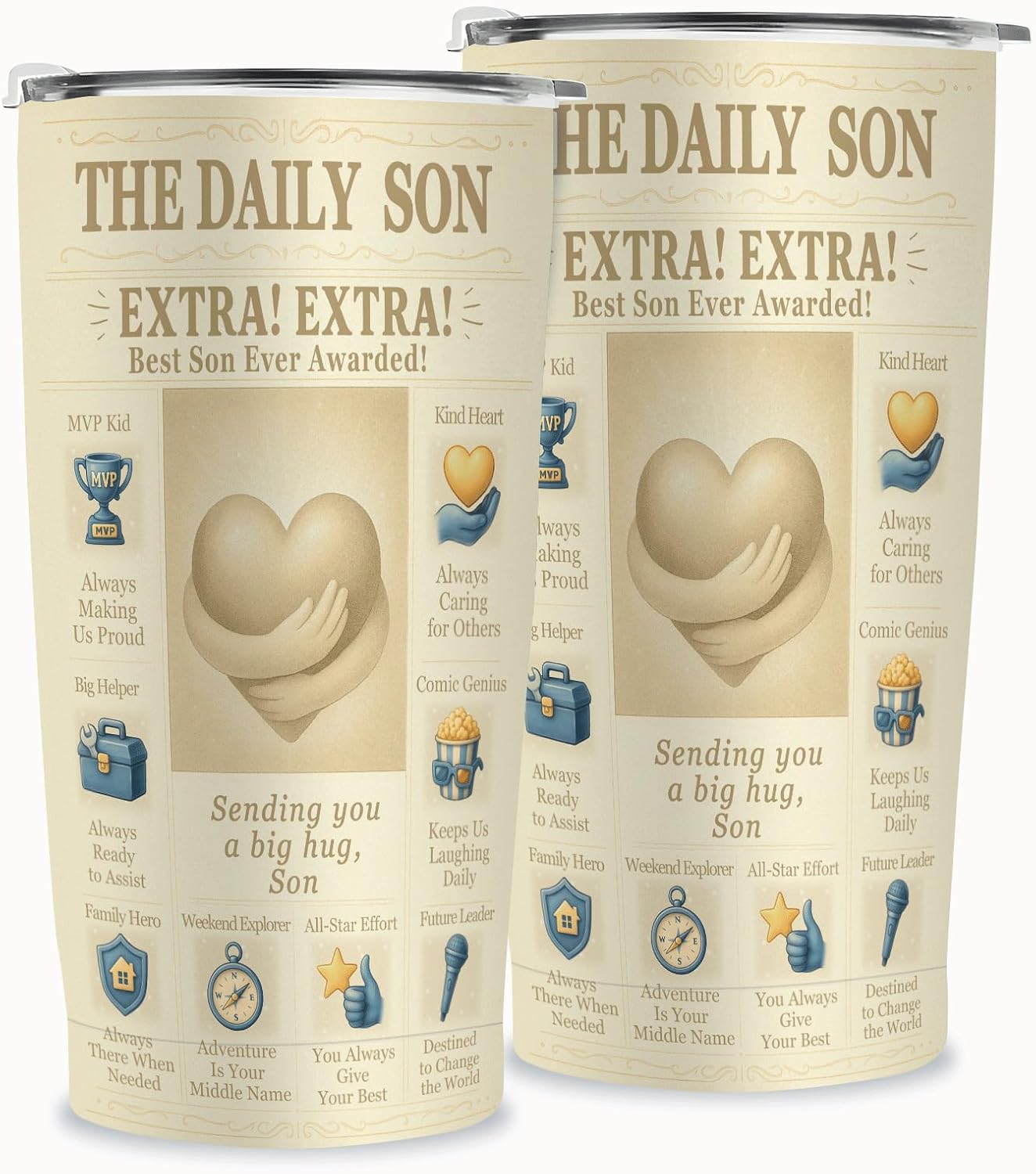 Son Gift 20oz Insulated Tumbler - To My Son Newspaper-Style, Stainless Steel Travel Mug from Mom or Dad, Birthday Graduation Christmas Encouragement - Image 3